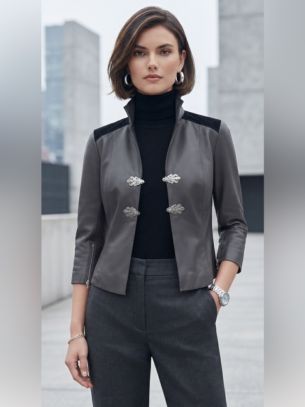 Alpinestars Black Leather Jacket with Elegant Clasps